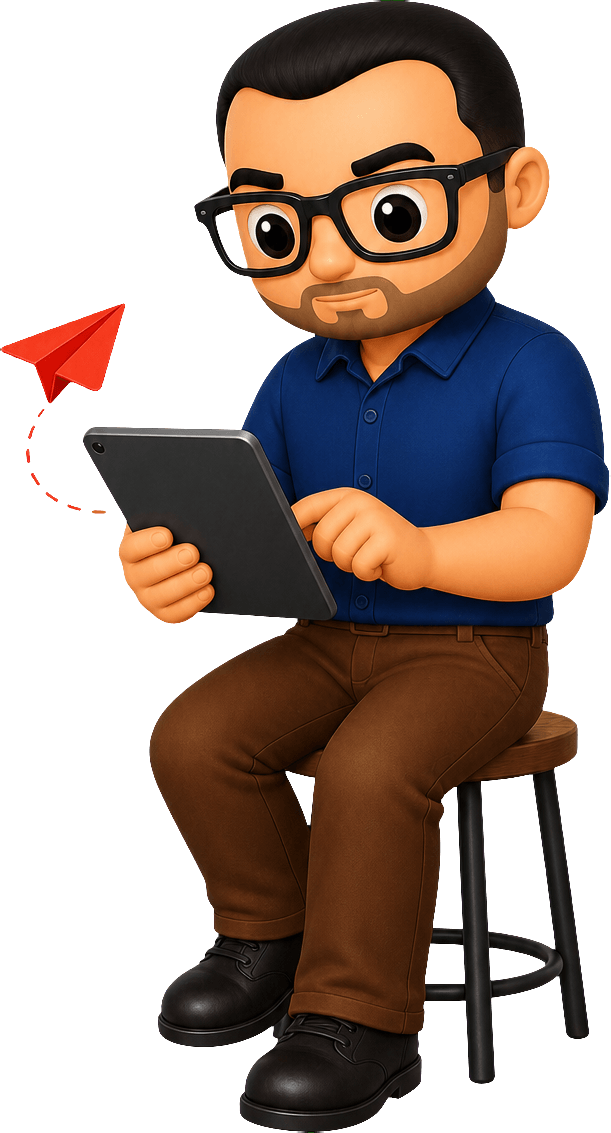 Mascotte envoyant une demande depuis une tablette